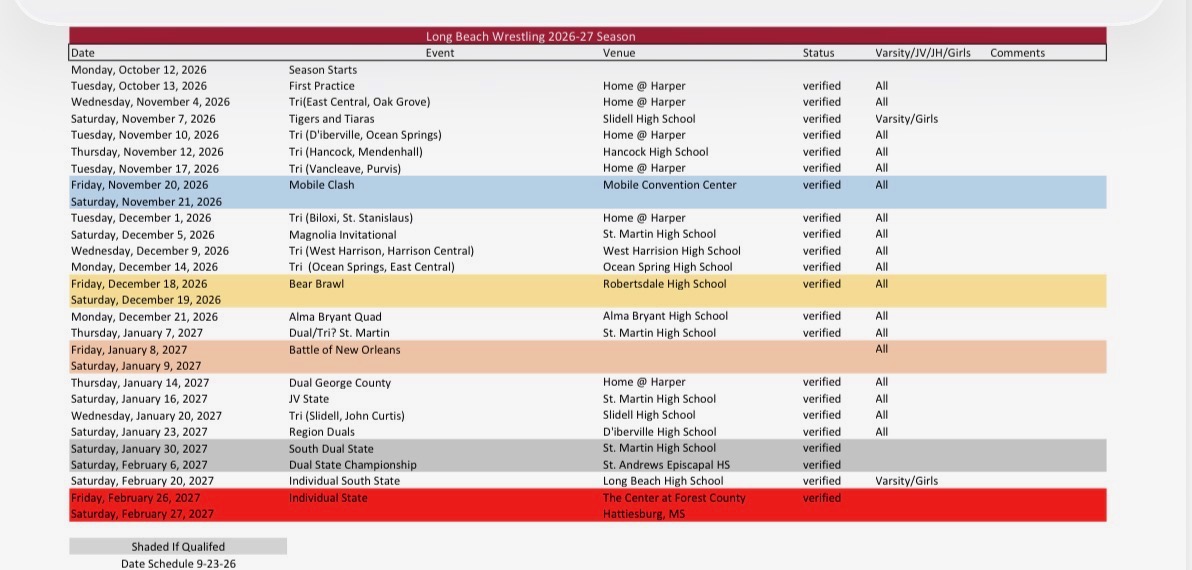 Schedule Wrestling 2026